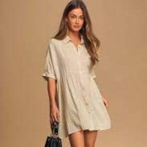Dearest Love Beige Short Sleeve Button-Up Babydoll